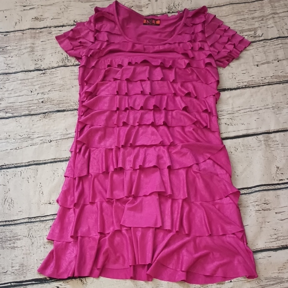 Isle Melis Kozan Magenta Pink Layered Ruffle Dress S